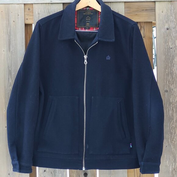MERC London Men's Bomber Jacket Size Large Harrington Jacket Wool Navy - Picture 1 of 9